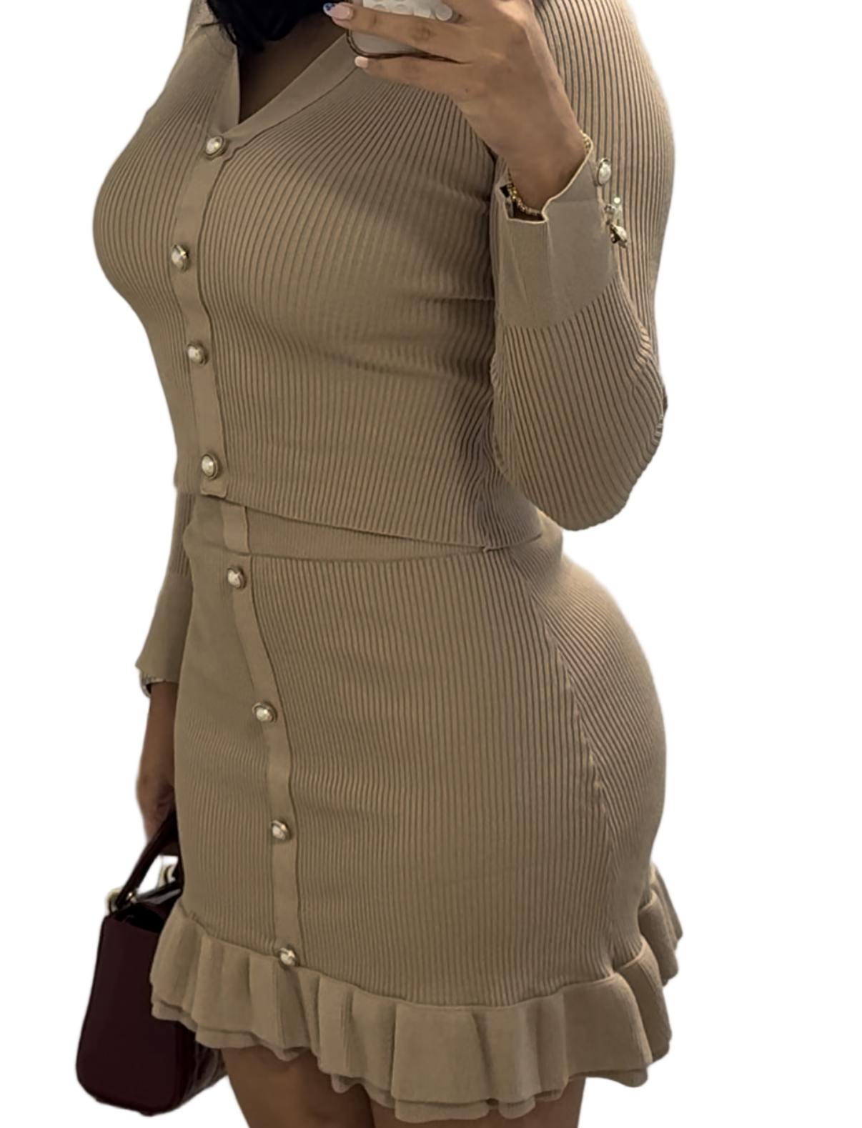 The Buttons Skirt Set Beige