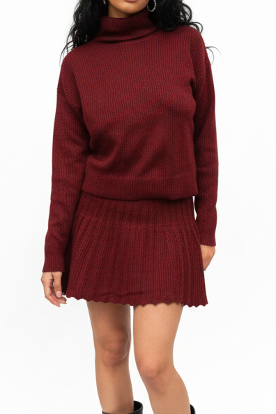 Burgundy Wool Skirt Set
