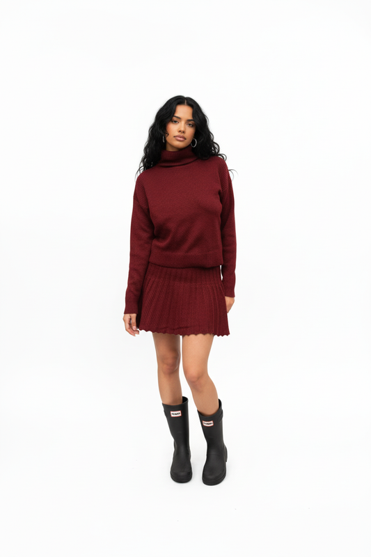 Burgundy Wool Skirt Set